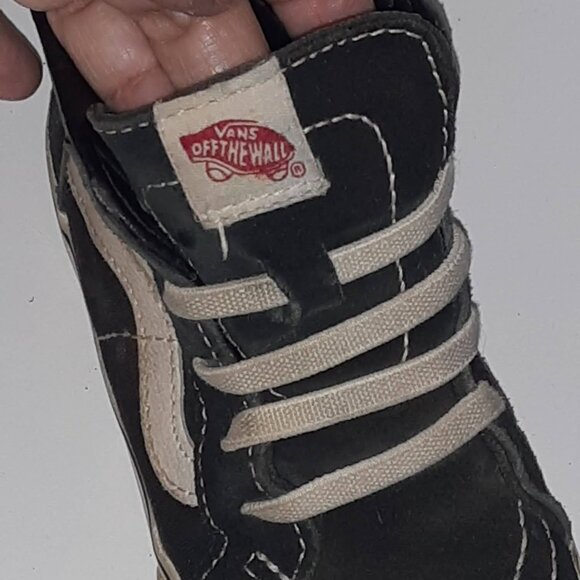 Little boys shoes size 8.5 black high tops Van off the Wall zipper elastic laces - Picture 2 of 9